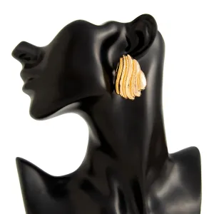 Gold Silver Tone Abstract Conch Shaped Stud Earrings