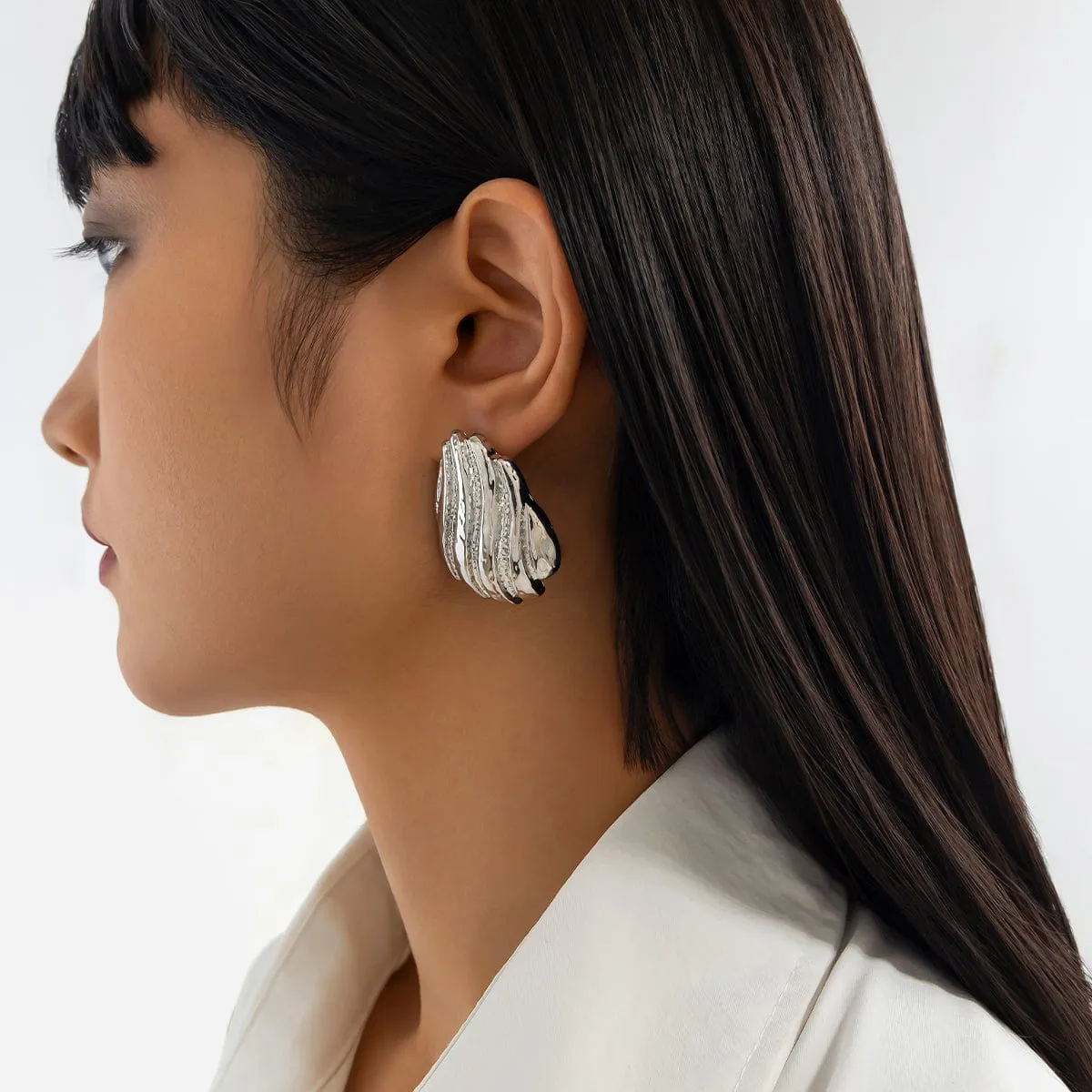 Gold Silver Tone Abstract Conch Shaped Stud Earrings