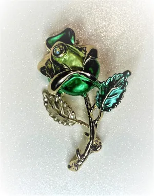 Gold- tone Green Rose Brooche