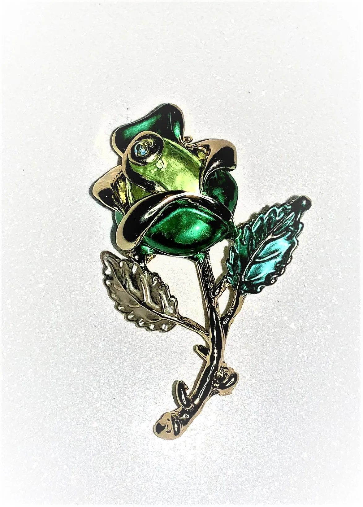 Gold- tone Green Rose Brooche