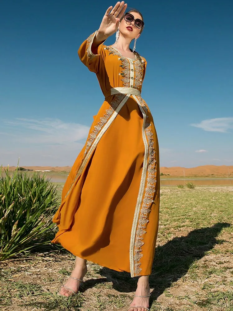 Gorgeous Abaya 2pcs Set with Handsewn Moroccan Embroidery