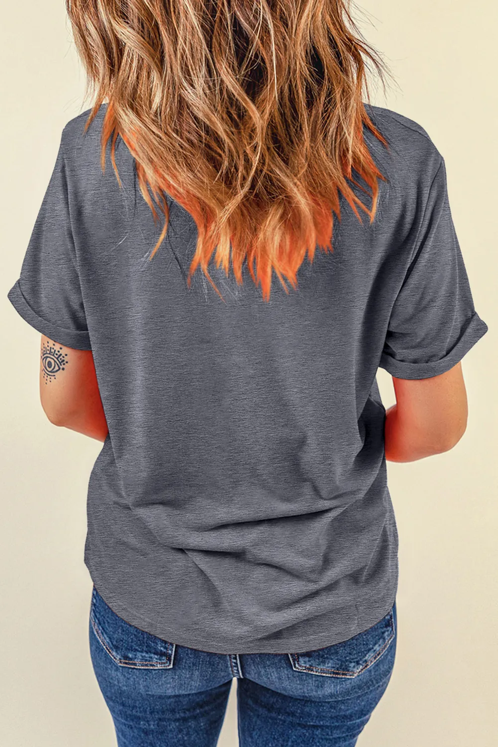 Gray Bunny Ear Bow Printed Easter Fashion T Shirt