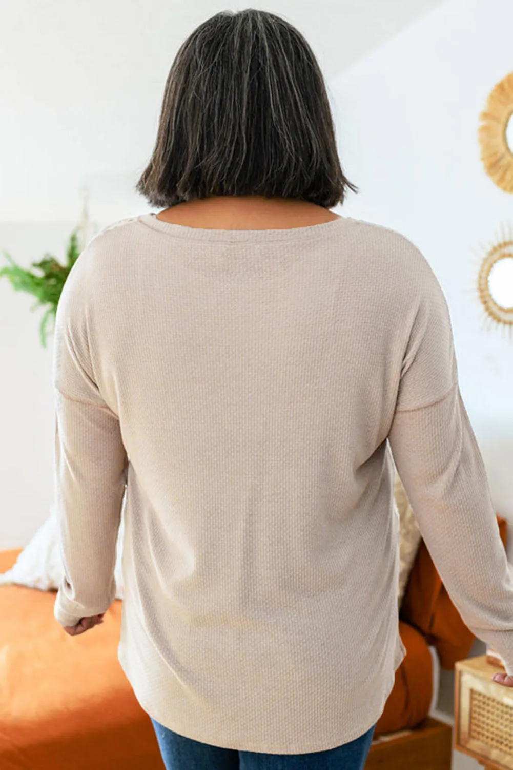 Gray Plus Size Leopard Patchwork Mix Knit Long Sleeve Top