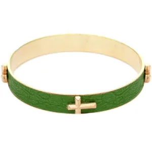 Green Cross Fabric Bangle Bracelet