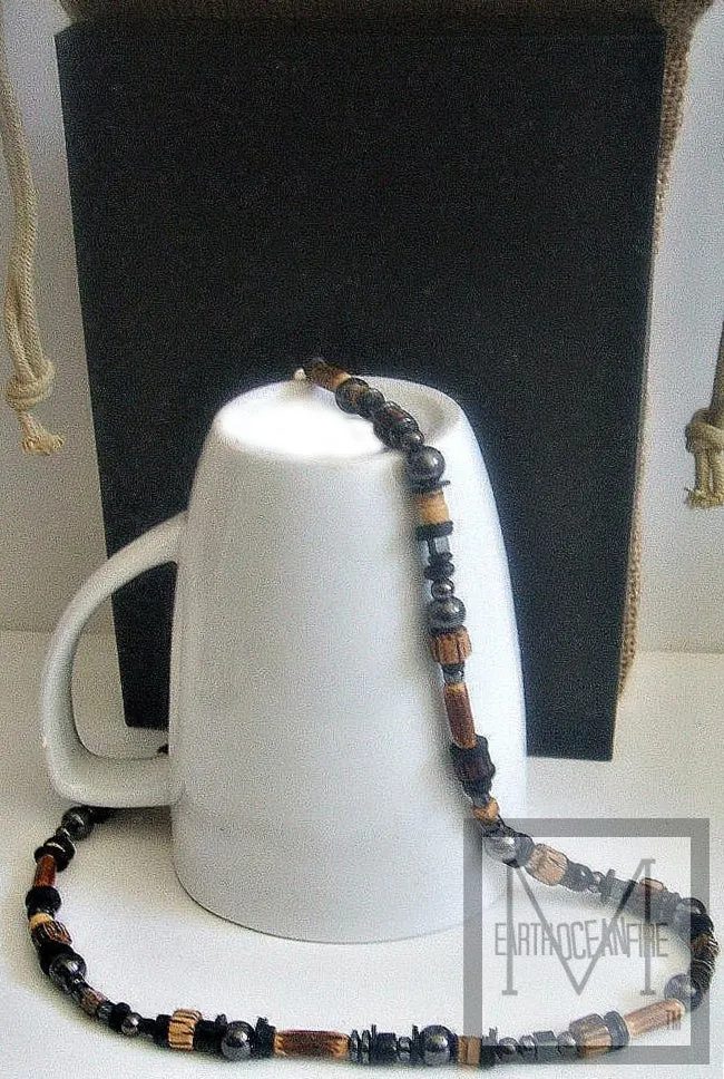 Gunmetal Rocker Gemstone Beaded Necklace