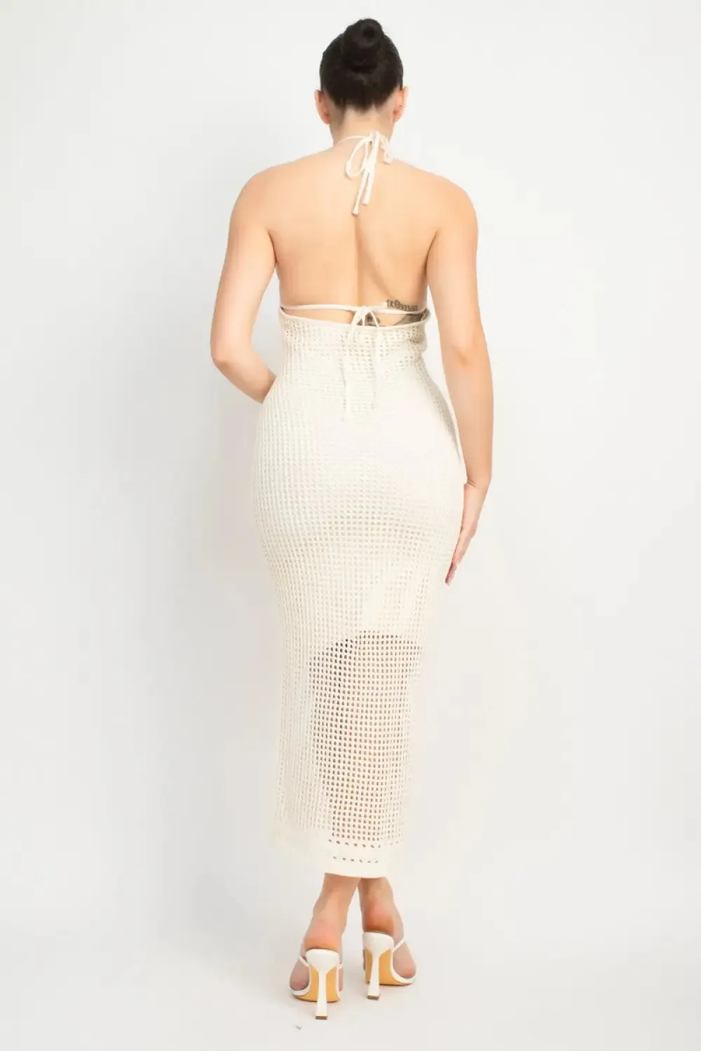 HALTER NECK OPEN-BACK MIDI DRESS
