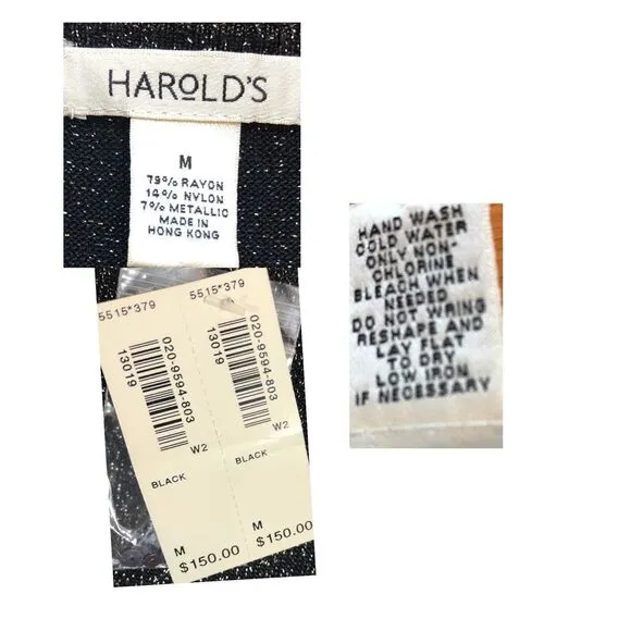 Harold's Women's SZ M Black Dressy Cardigan Silver Sequins‎ Metallic Thread NWT