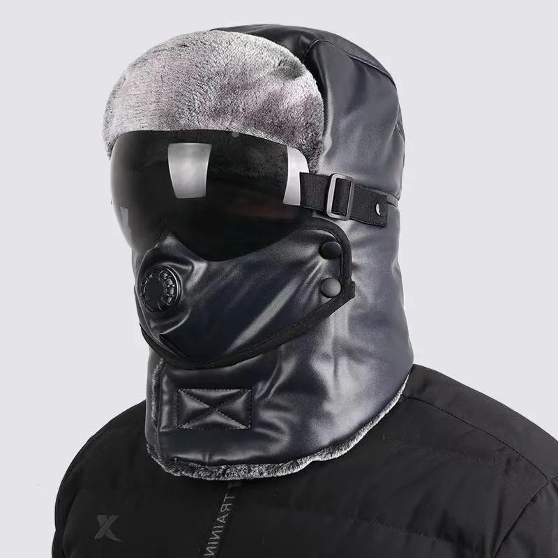 Hat Men Winter Outdoor Warm Hat Lei Feng Hat Women Winter Windproof and Cold Hat Cycling PU Cotton Hat