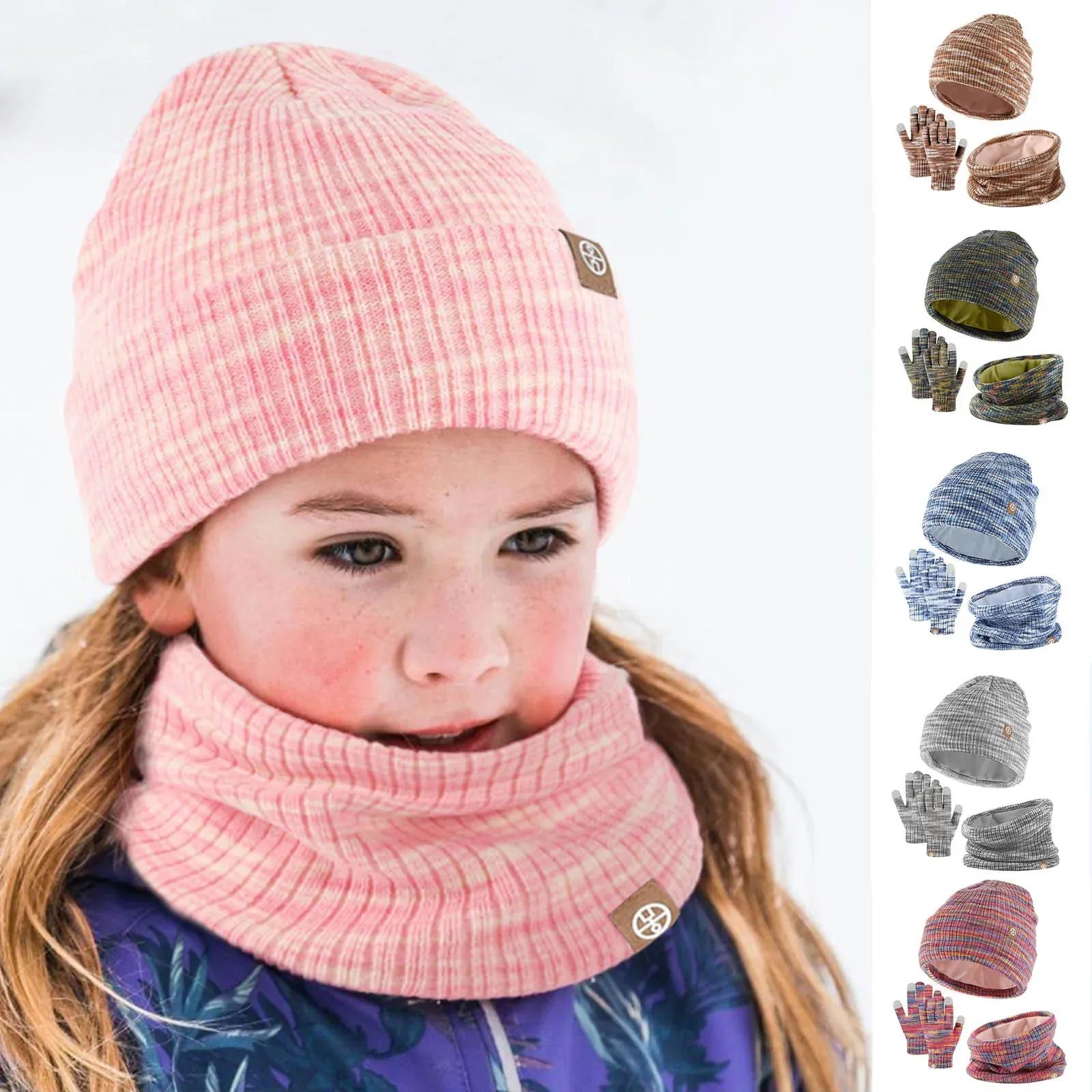 Hats For Babies Kids Winter Hat Gloves Scarf Set Girls Boys Toddler Children Hats With Pom Knit Neck Warmer Gaiter Mittens