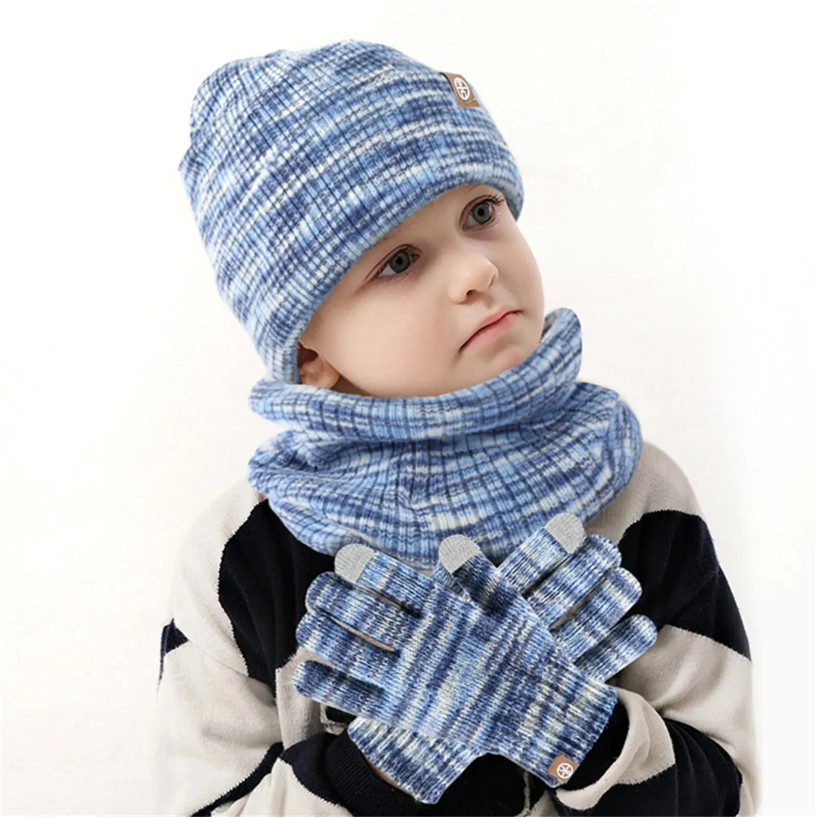Hats For Babies Kids Winter Hat Gloves Scarf Set Girls Boys Toddler Children Hats With Pom Knit Neck Warmer Gaiter Mittens