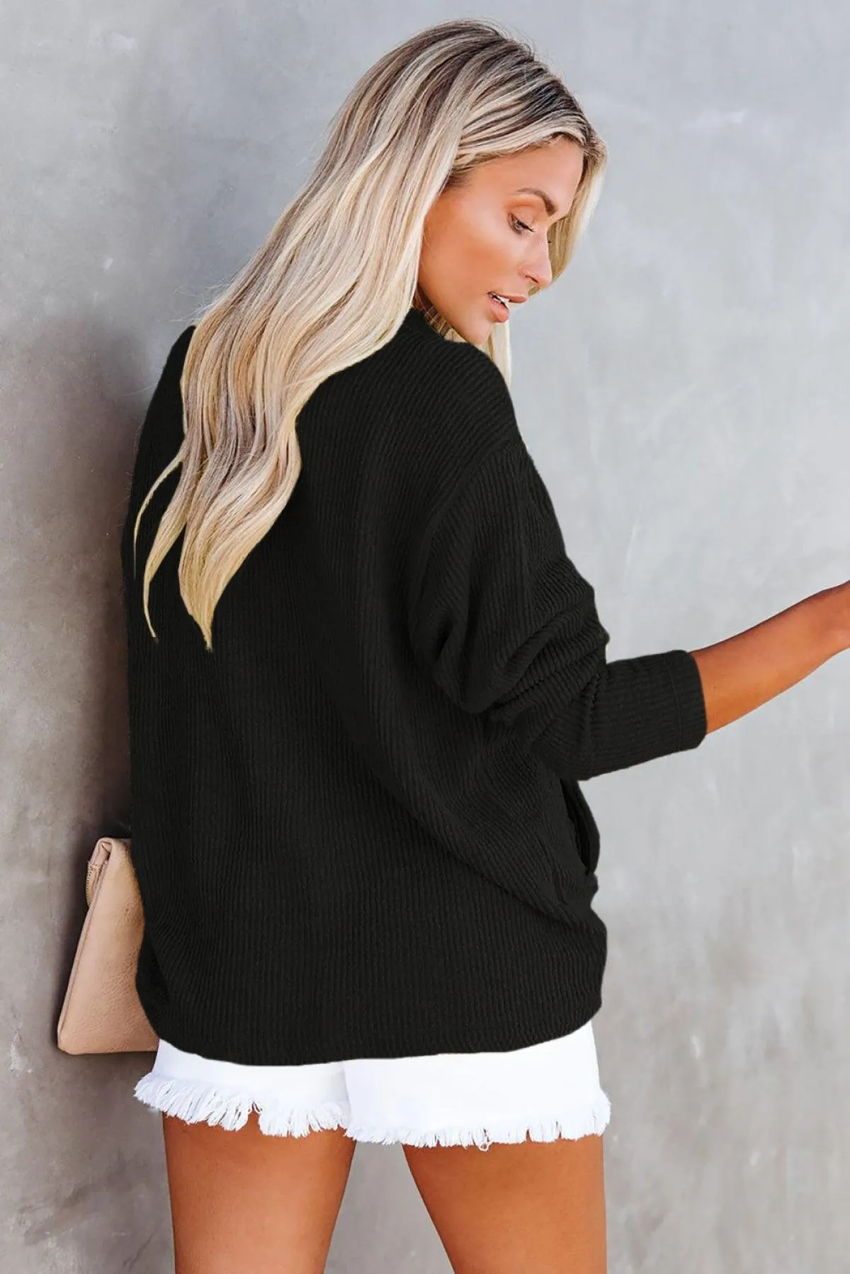 Hazel Blues® | Pocketed Button Ribbed Textured Shacket
