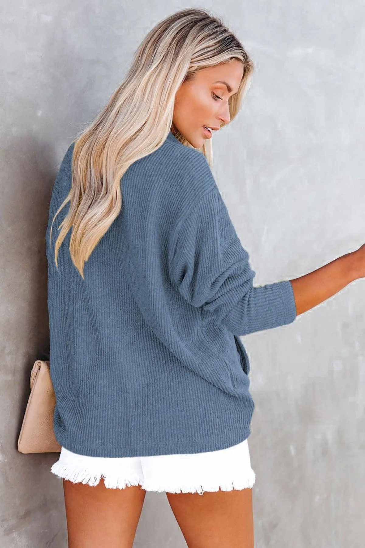 Hazel Blues® | Pocketed Button Ribbed Textured Shacket