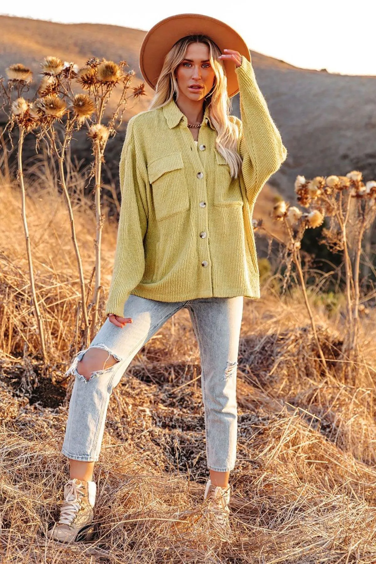 Hazel Blues® | Pocketed Button Ribbed Textured Shacket