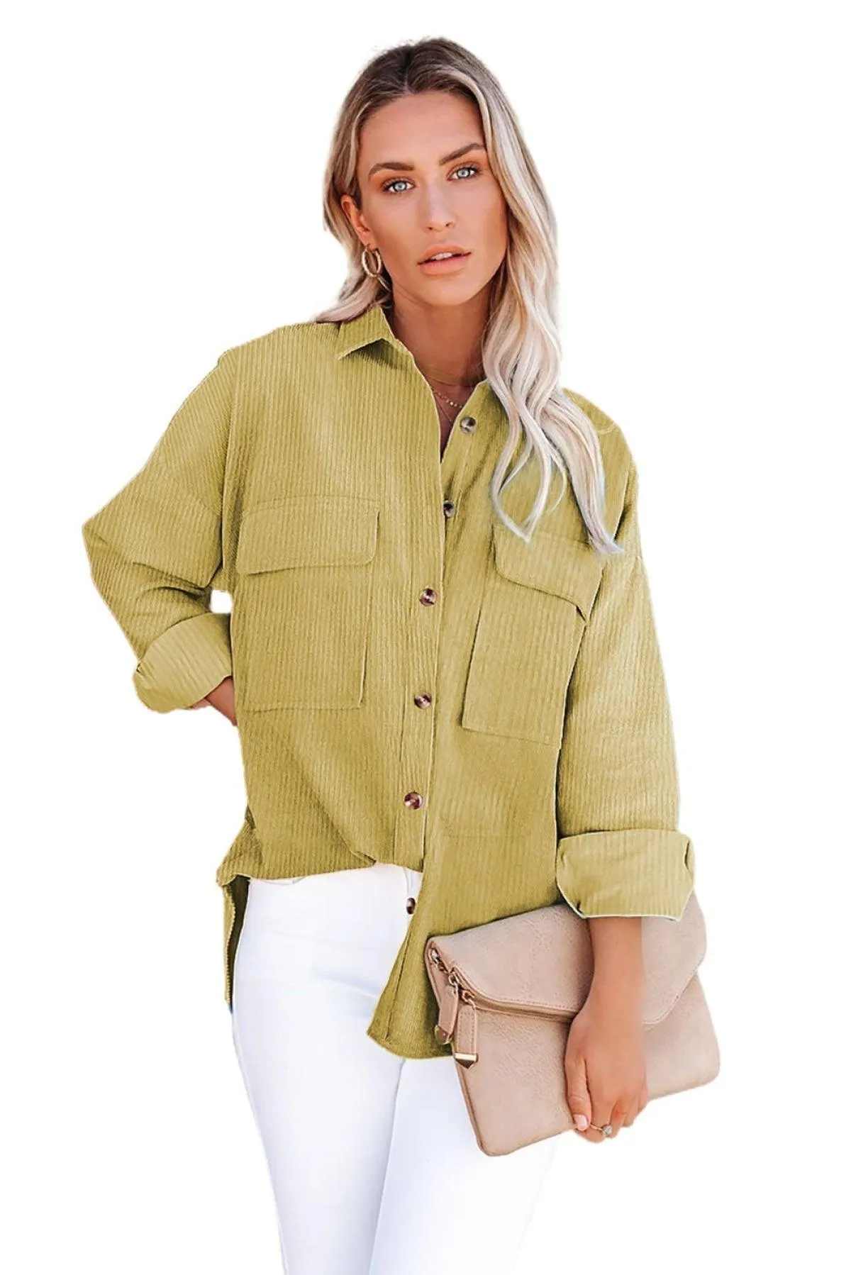 Hazel Blues® | Pocketed Button Ribbed Textured Shacket