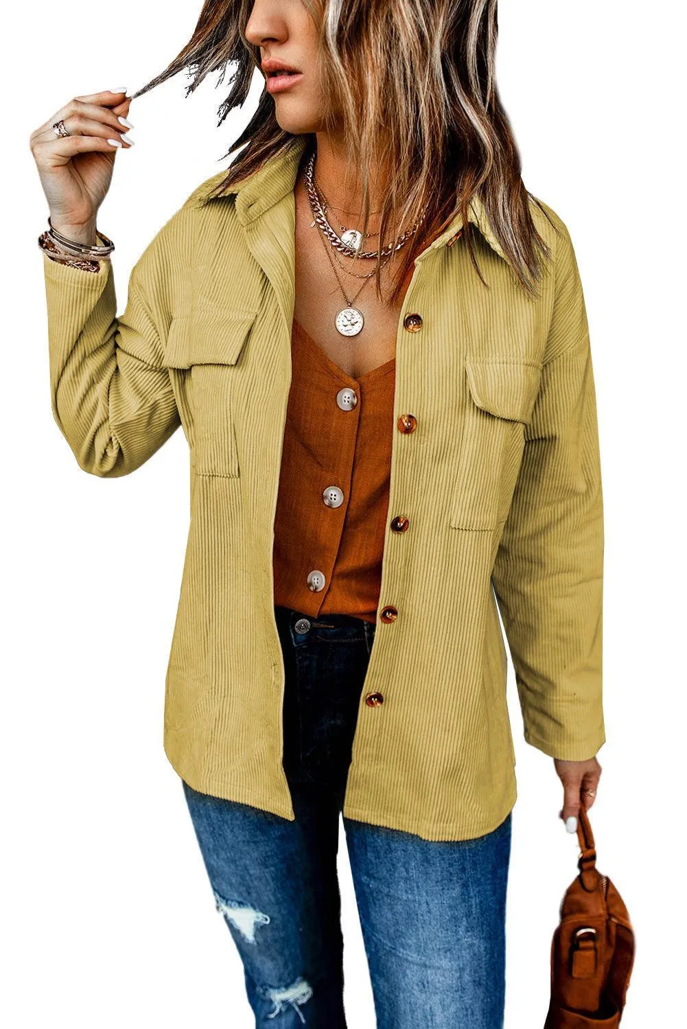 Hazel Blues® | Pocketed Button Ribbed Textured Shacket