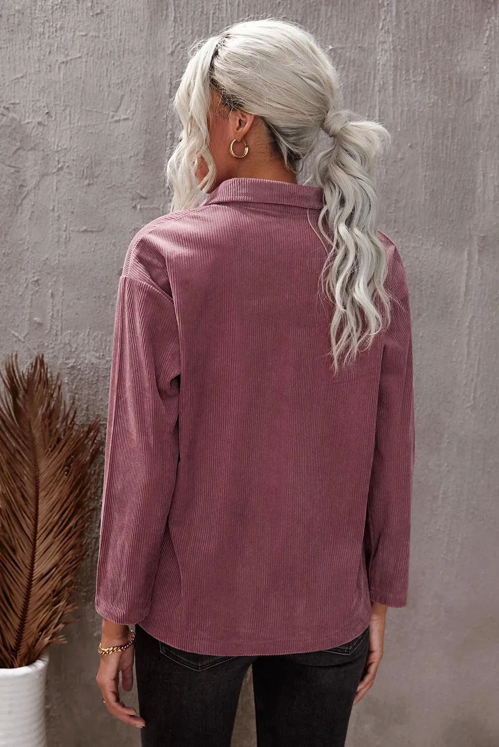 Hazel Blues® | Pocketed Button Ribbed Textured Shacket
