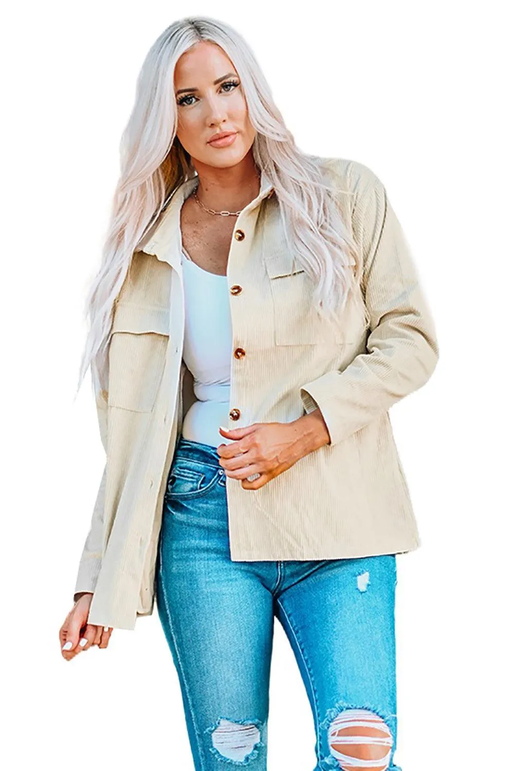 Hazel Blues® | Pocketed Button Ribbed Textured Shacket