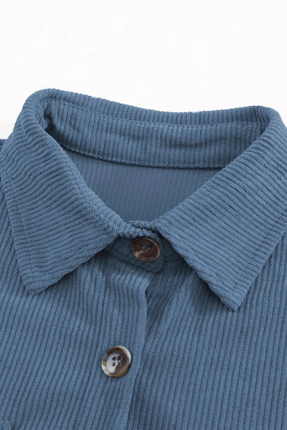 Hazel Blues® | Pocketed Button Ribbed Textured Shacket