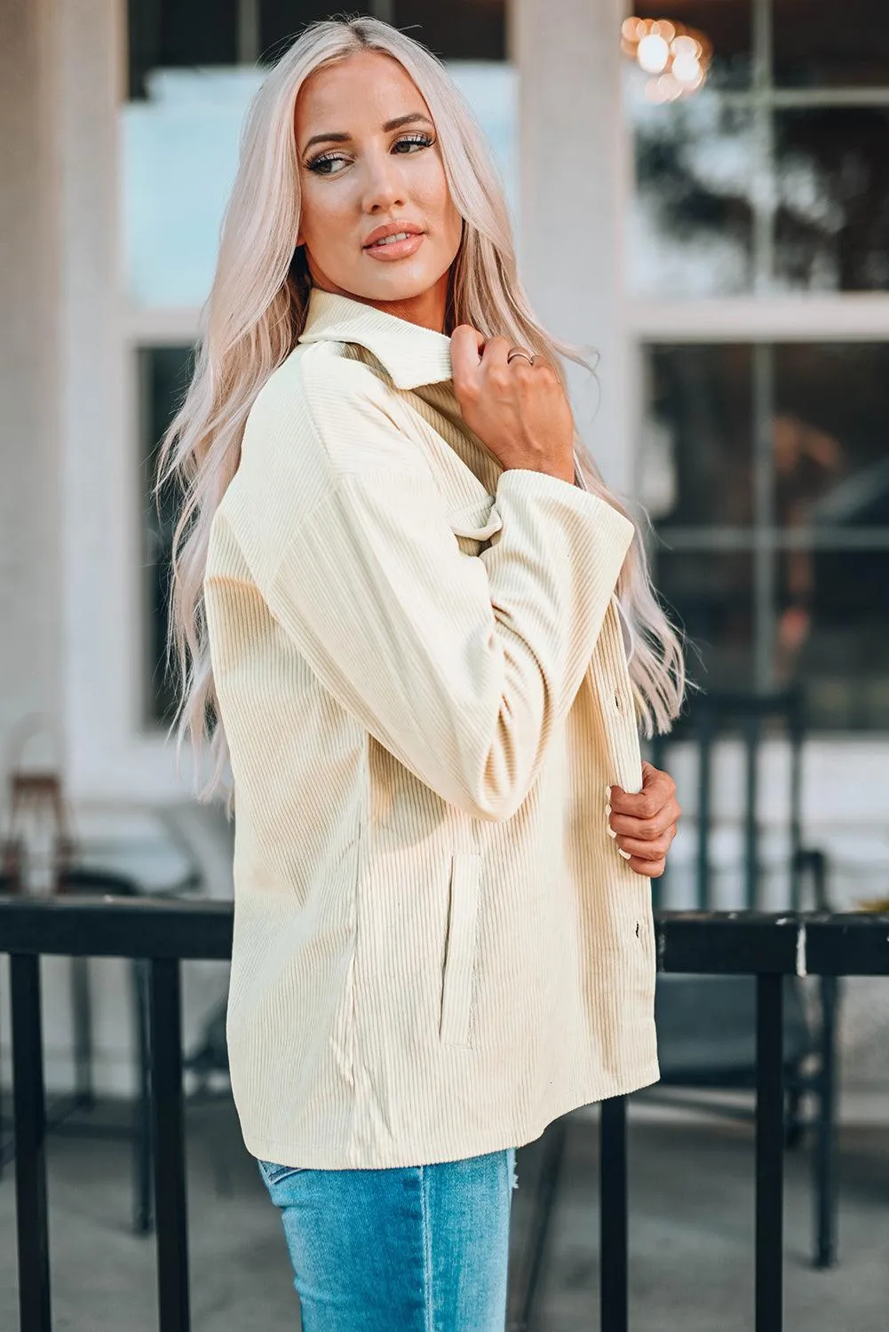 Hazel Blues® | Pocketed Button Ribbed Textured Shacket