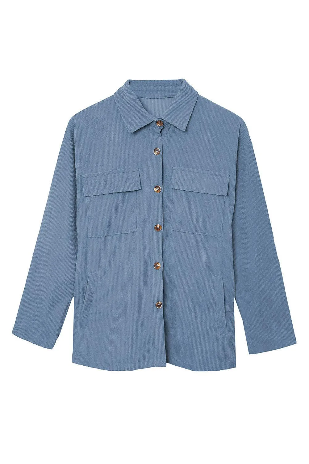 Hazel Blues® | Pocketed Button Ribbed Textured Shacket