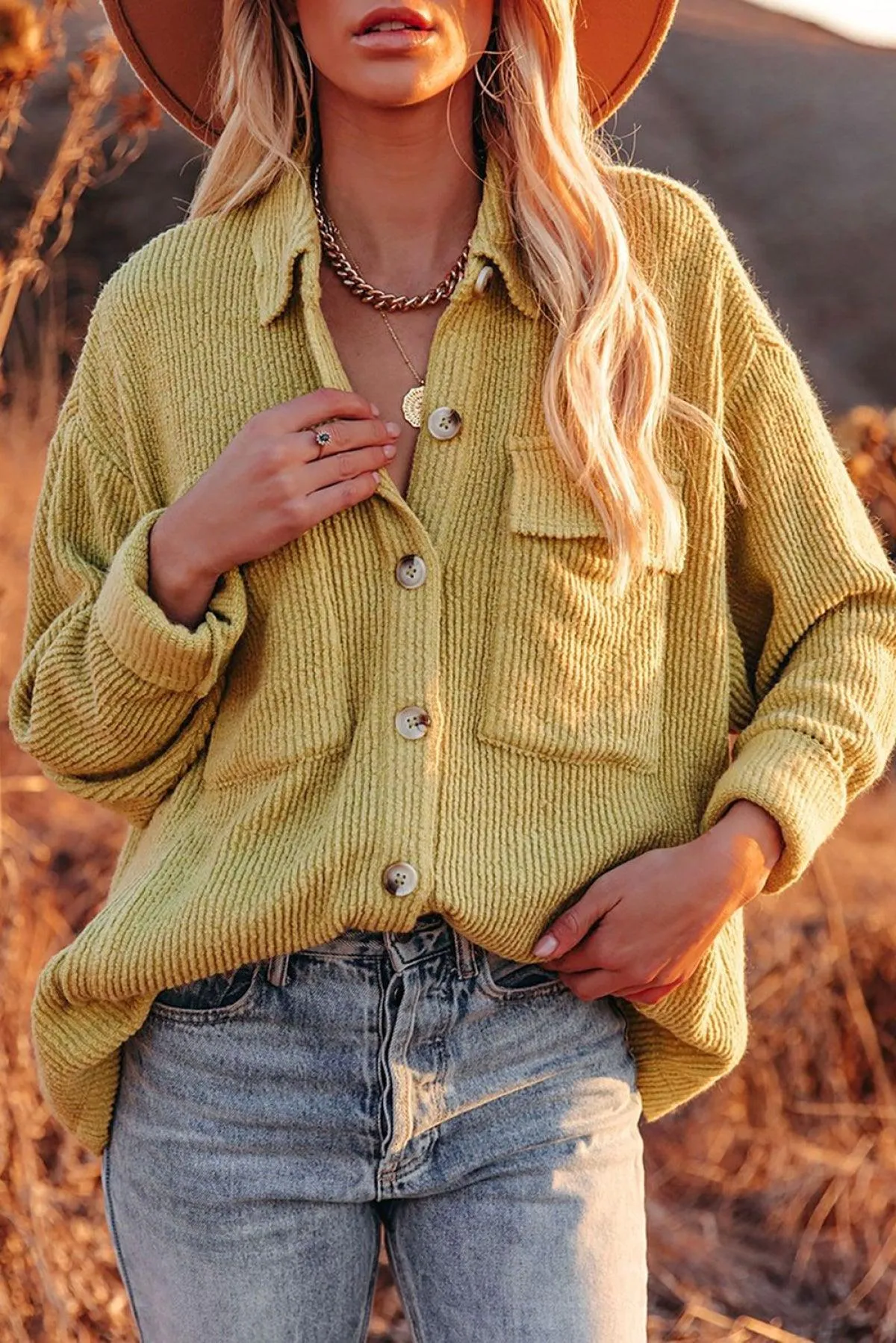Hazel Blues® | Pocketed Button Ribbed Textured Shacket