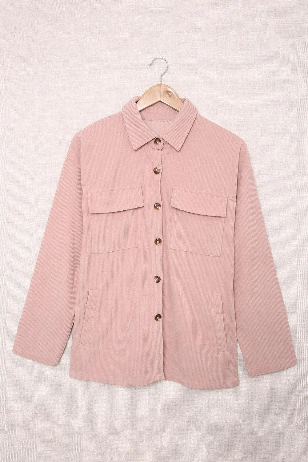 Hazel Blues® | Pocketed Button Ribbed Textured Shacket