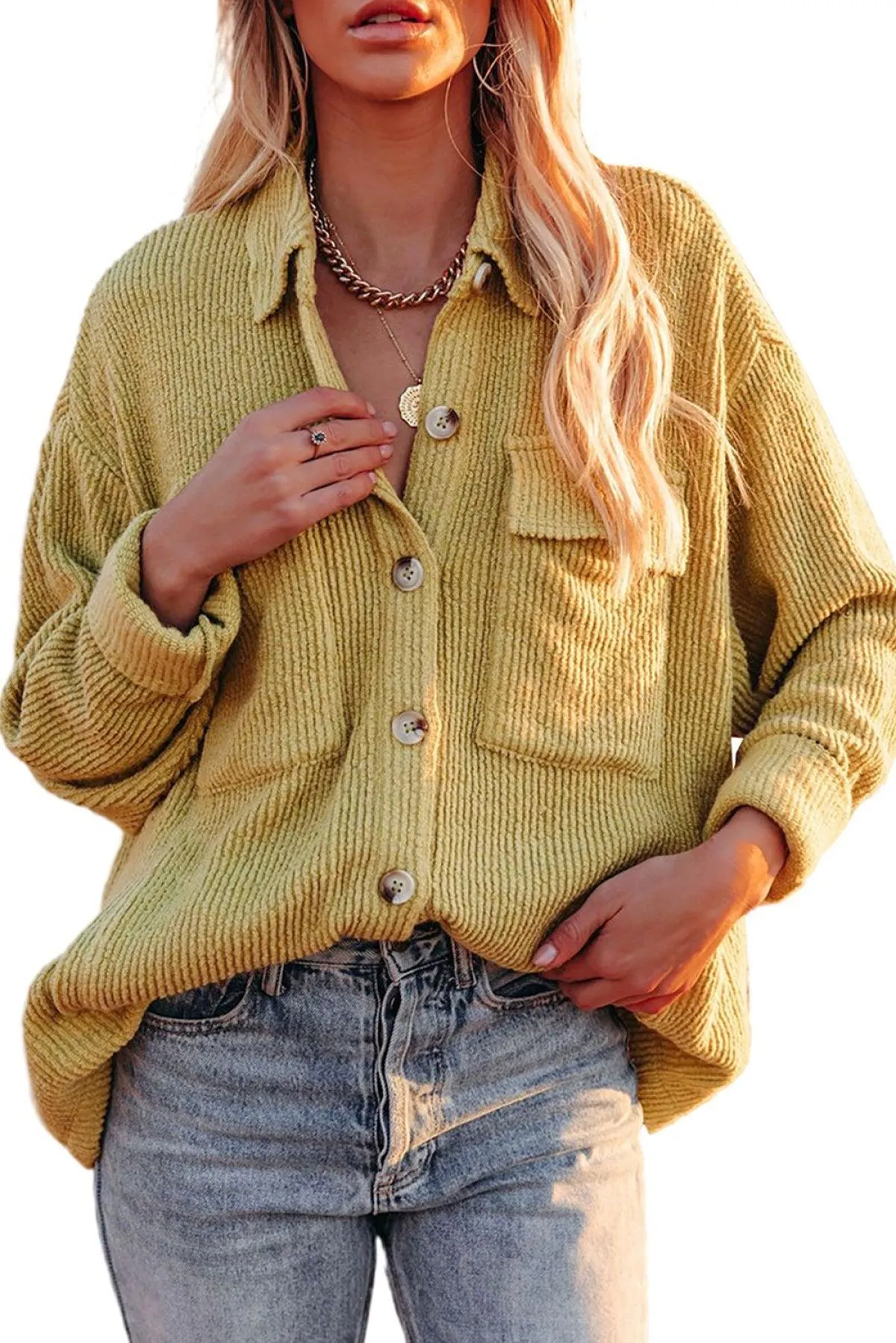 Hazel Blues® | Pocketed Button Ribbed Textured Shacket