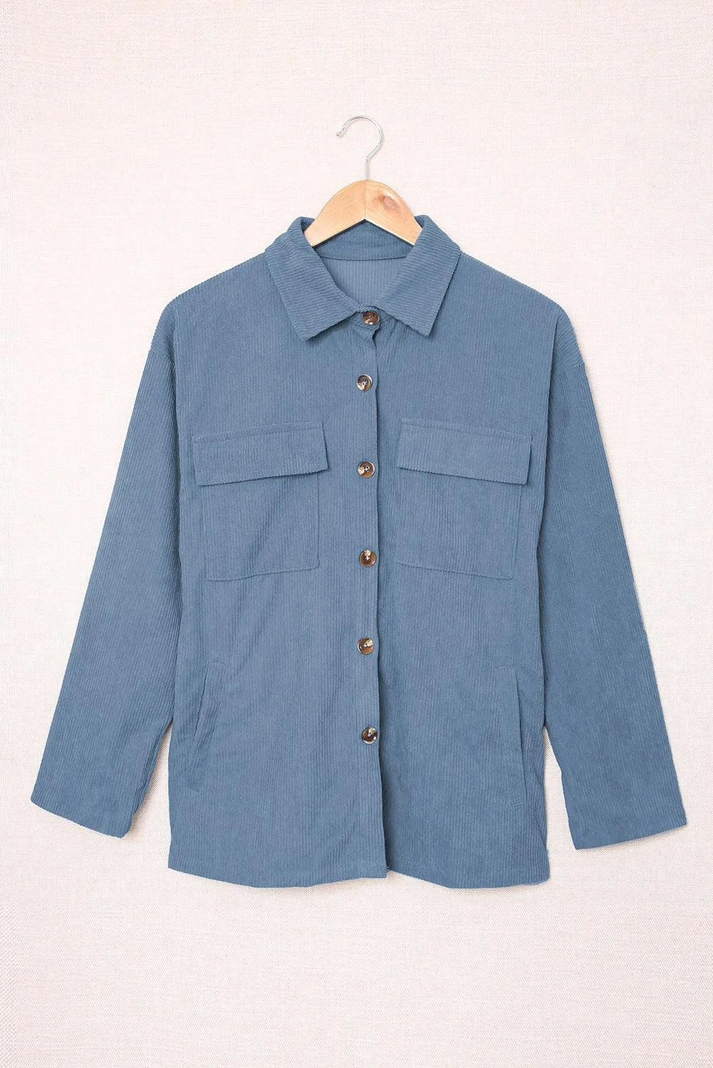 Hazel Blues® | Pocketed Button Ribbed Textured Shacket