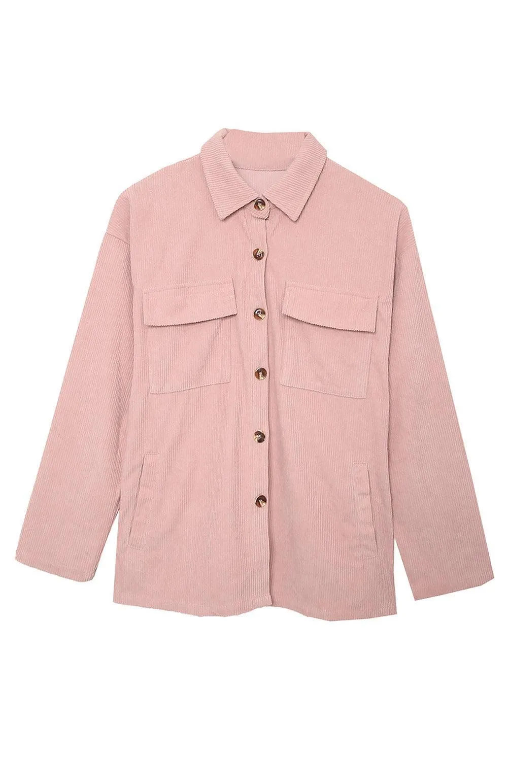 Hazel Blues® | Pocketed Button Ribbed Textured Shacket