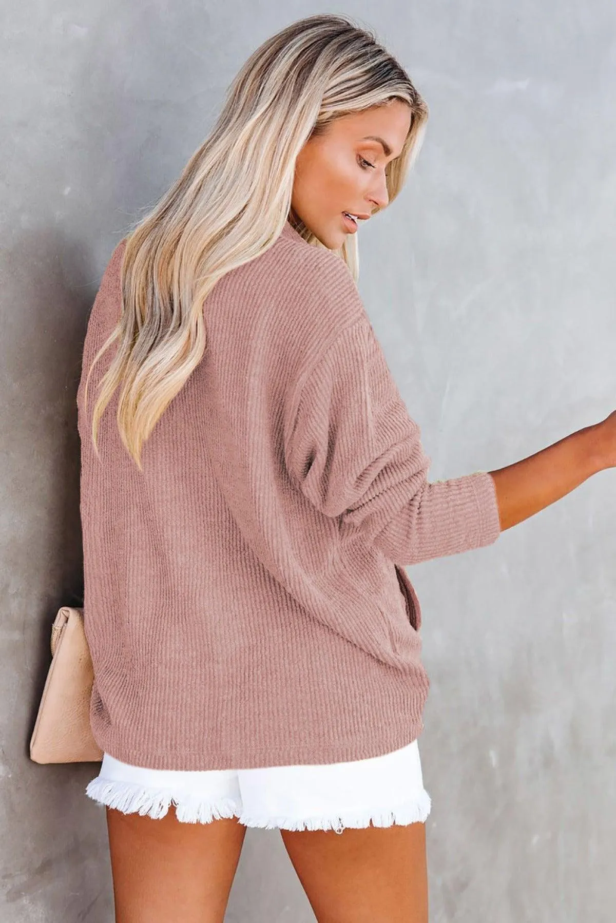 Hazel Blues® | Pocketed Button Ribbed Textured Shacket