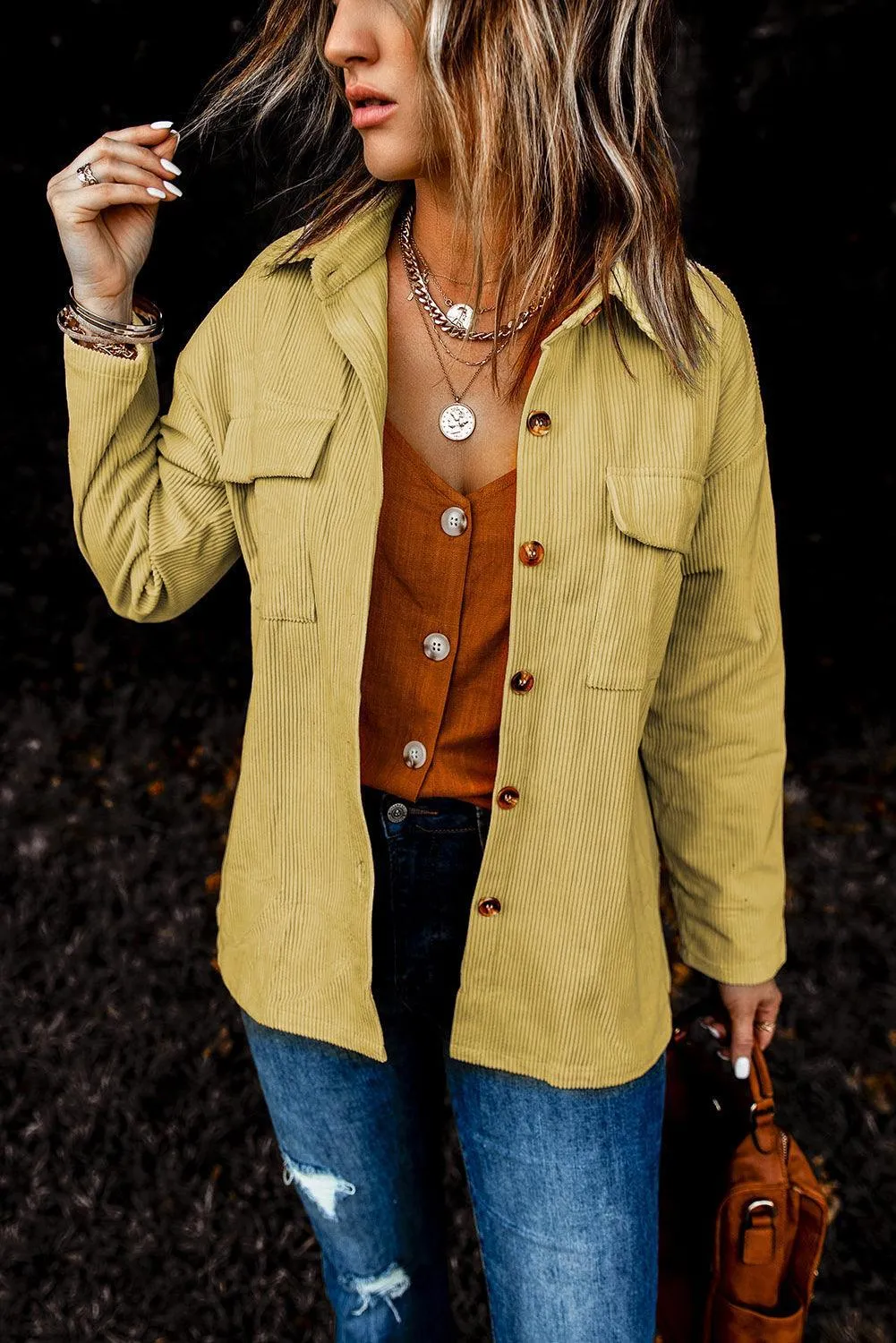 Hazel Blues® | Pocketed Button Ribbed Textured Shacket