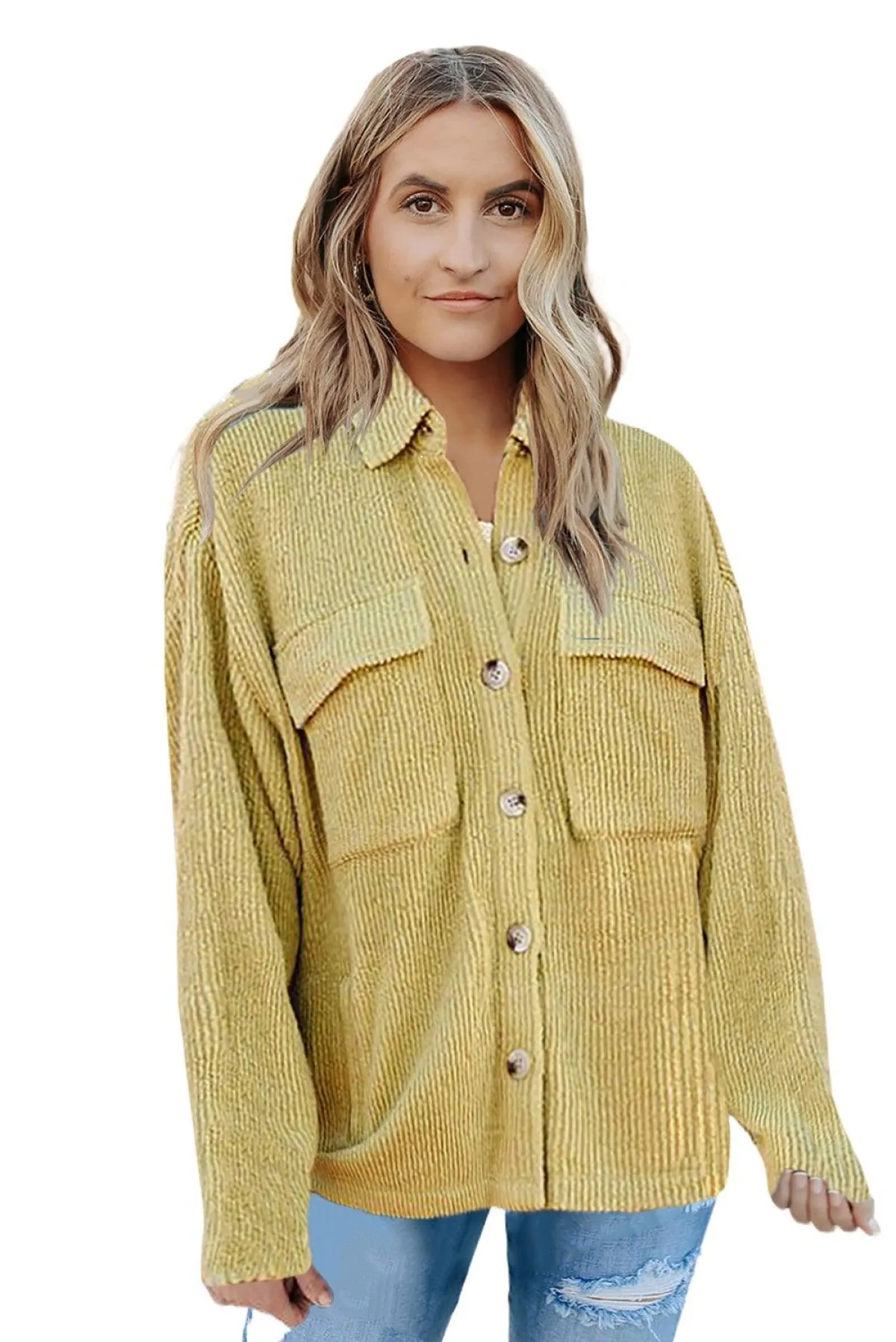 Hazel Blues® | Pocketed Button Ribbed Textured Shacket