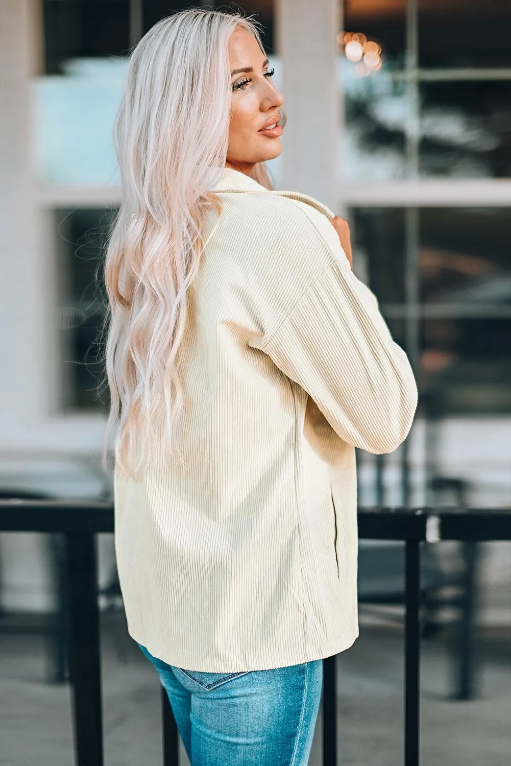 Hazel Blues® | Pocketed Button Ribbed Textured Shacket