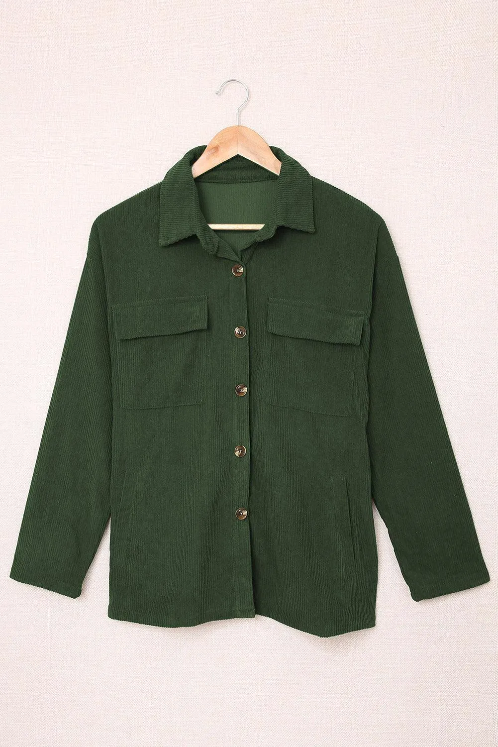 Hazel Blues® | Pocketed Button Ribbed Textured Shacket