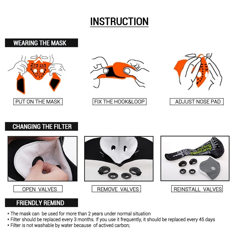 High-Quality Anti-Pollution Cycling Mask - Activated Carbon Dustproof Face Mask for Men and Women, Outdoor Sports and Training Mask with Breathable Vents and Adjustable Fit