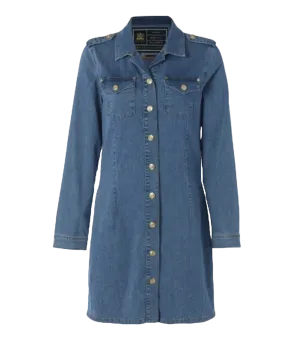 Holland Cooper Light Indigo Wash Denim Shirt Dress with pockets UK 16