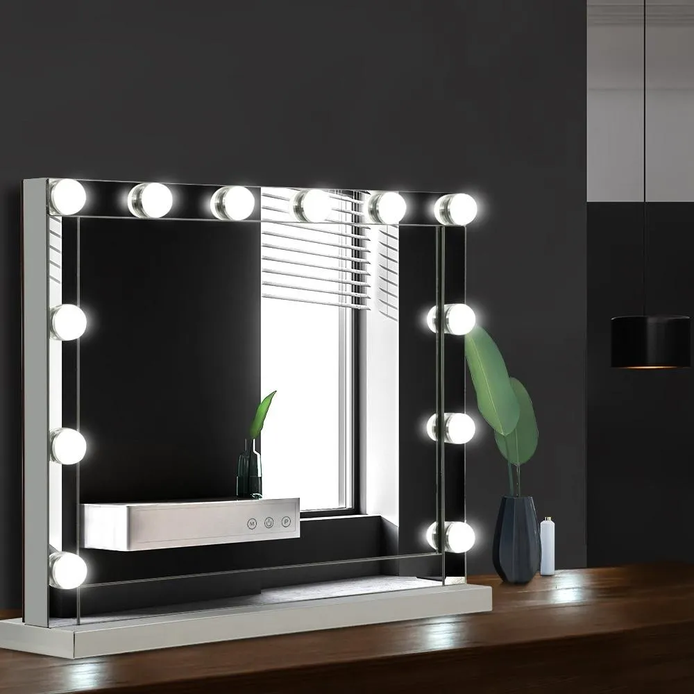 Hollywood Makeup Mirror With Light 12 LED Bulbs Vanity Lighted Silver 58cm x 46cm