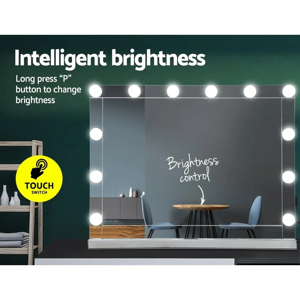Hollywood Makeup Mirror With Light 12 LED Bulbs Vanity Lighted Silver 58cm x 46cm