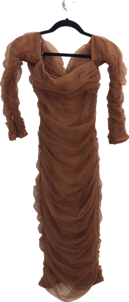 House of CB Chocolate Ruched Midi Dress Size UK S