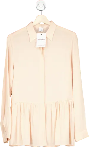 Iris & Ink Beige Silk Long Sleeve Blouse UK 10