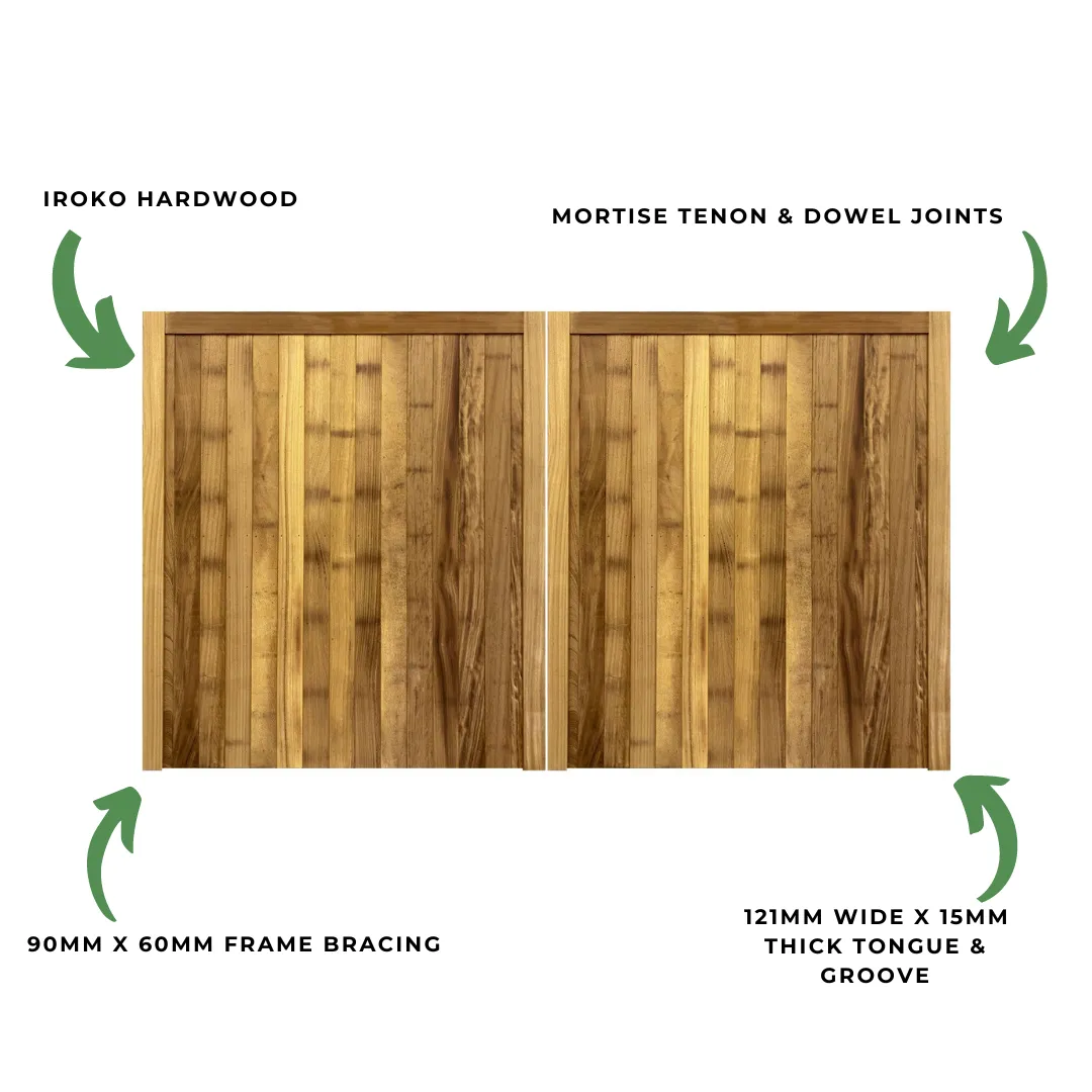 Iroko Croyde Mortise & Tenon Entrance Gates (Pair)