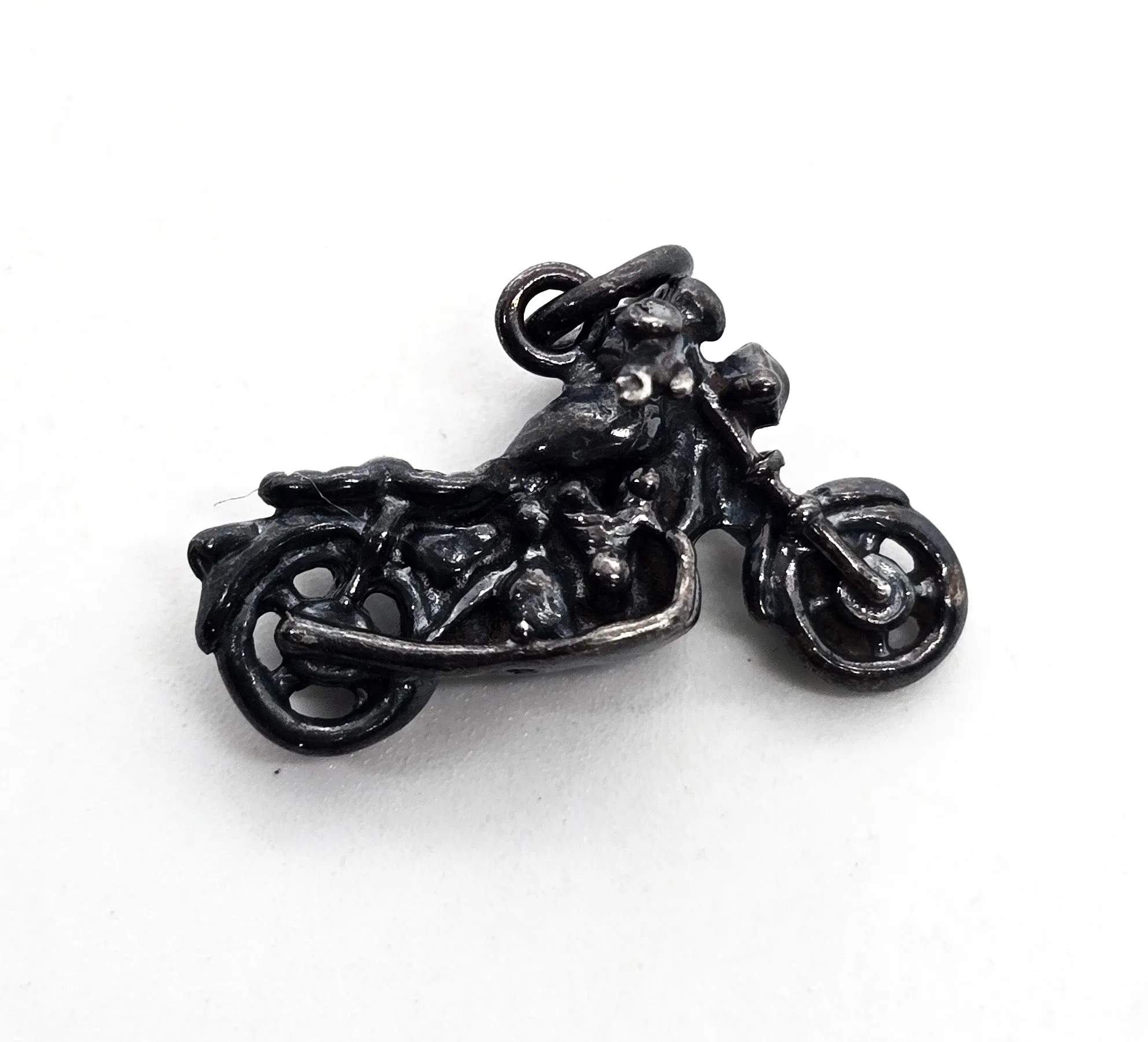 Jezlaine Jez Motorcycle detailed vintage sterling silver bracelet charm