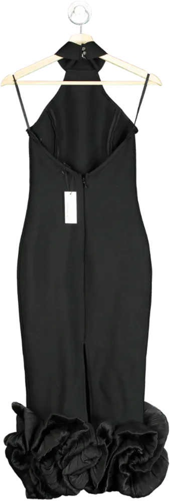 Karen Millen Black Petite Figure Form Bandage Ruffle Hem Halter Knit Midi Dress UK XS