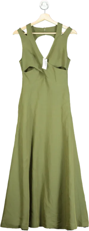 Karen Millen Khaki Open Back V Neck Woven Midi Dress UK 6