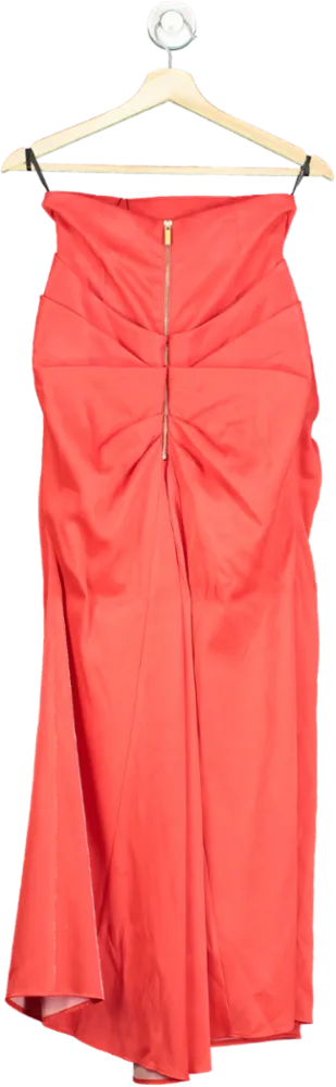 Karen Millen Red Tailored Satin High Waisted Draped Maxi Skirt UK 4