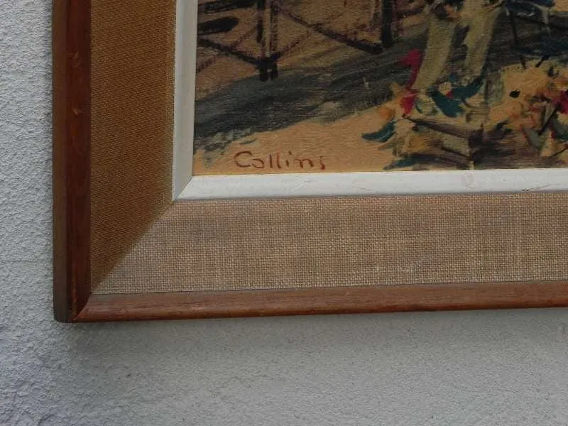 Large Framed Paris Sidewalk Cafe Scene by Collins, Montmartre Area
