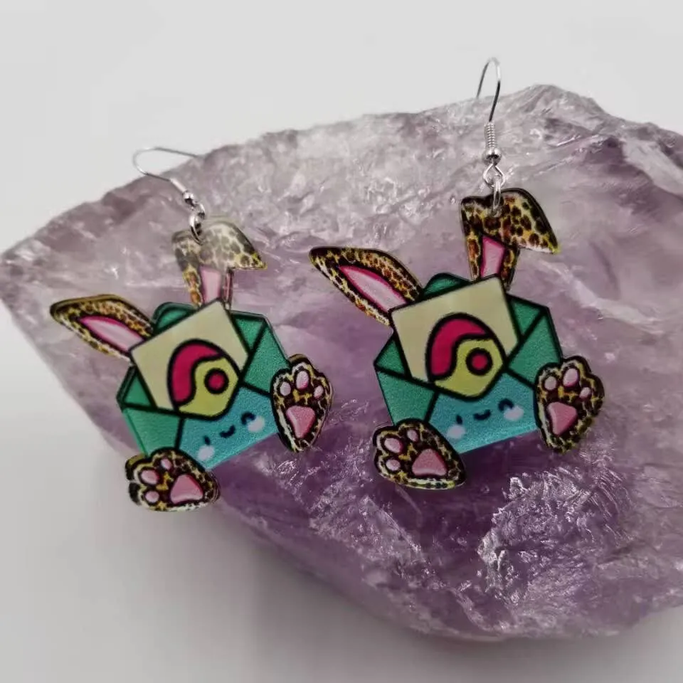 Leopard Bunny Airmail Envelope Easter Earrings