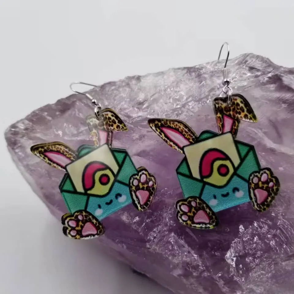 Leopard Bunny Airmail Envelope Easter Earrings