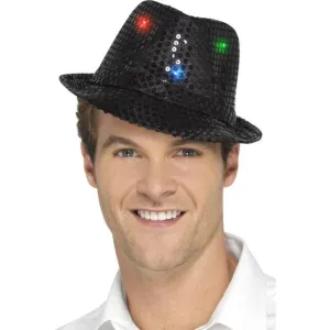 Light Up Sequin Trilby Hat - Black