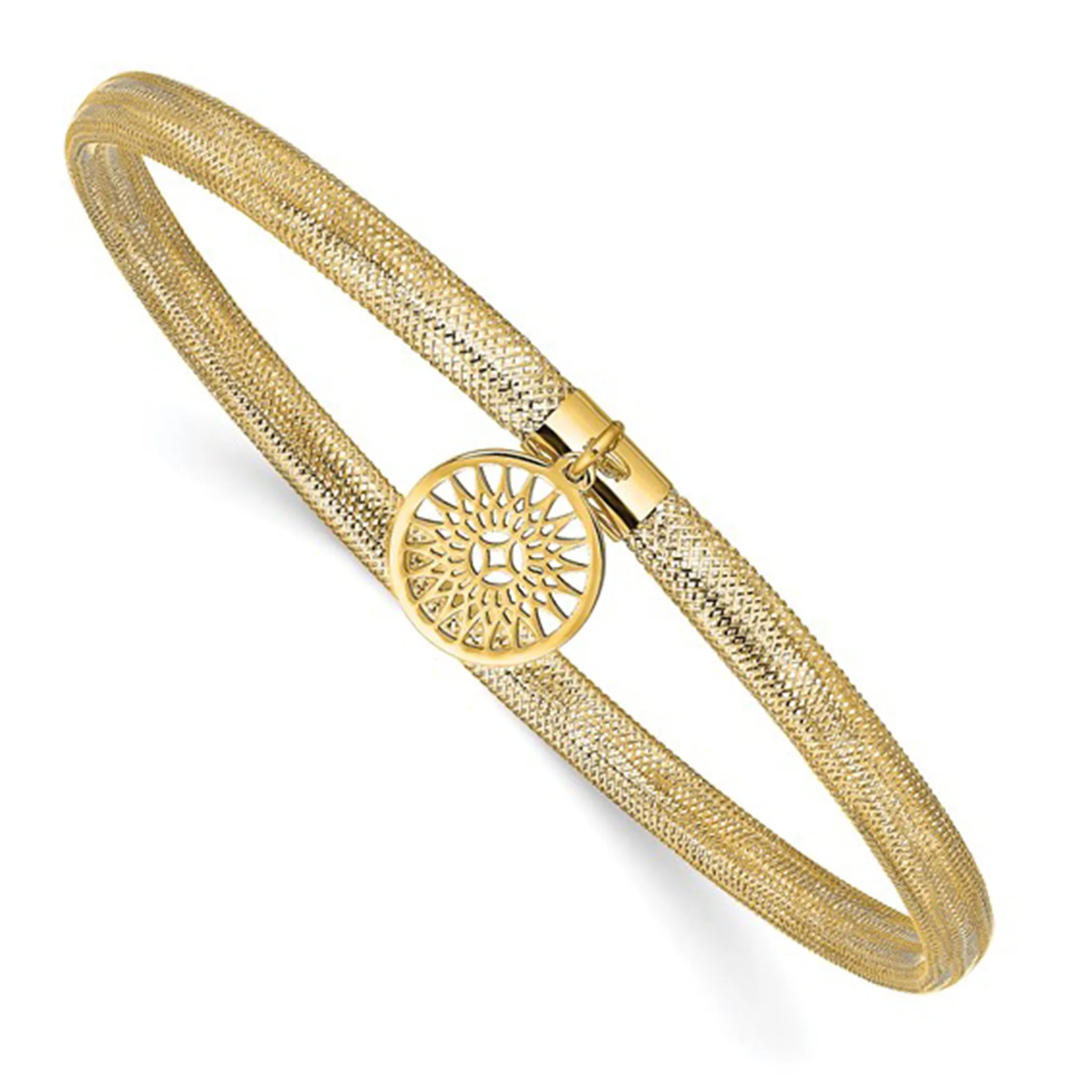Lightweight Halo Sunburst Stretchable Mesh Bangle Bracelet (14K)